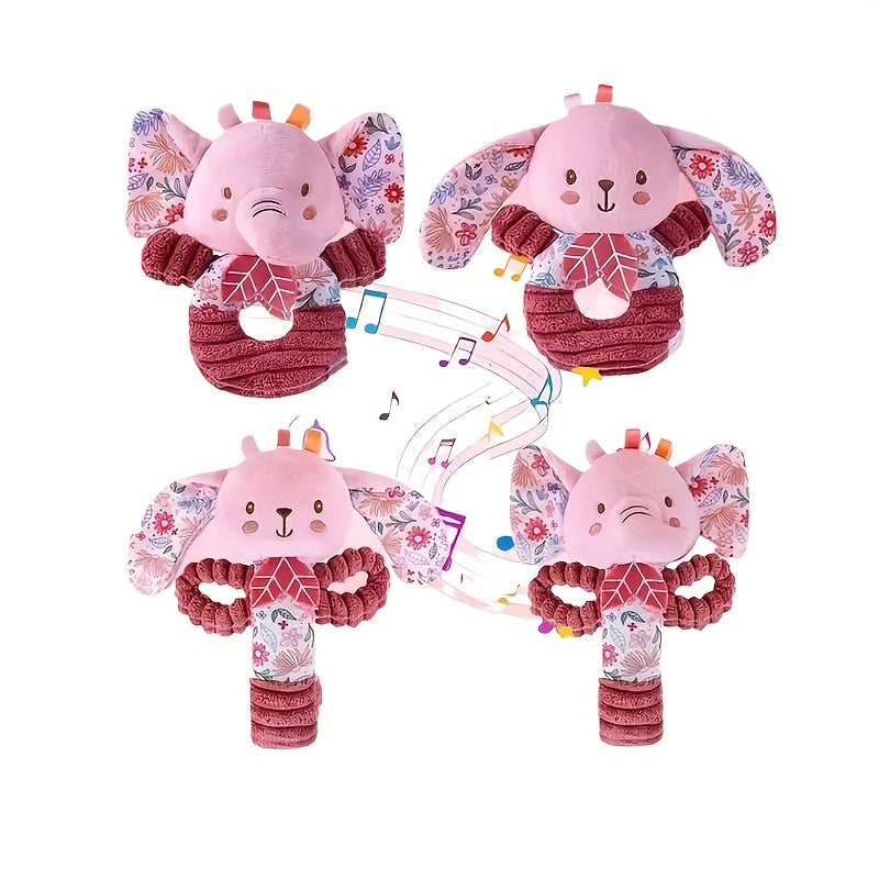 Plush Elephant and Rabbit Tambourine Toy