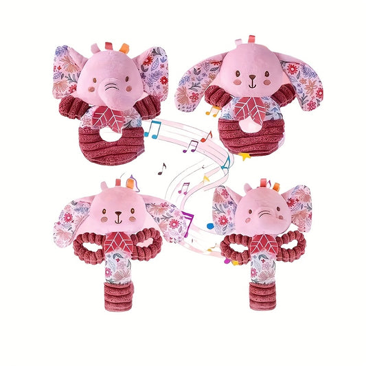 Plush Elephant and Rabbit Tambourine Toy