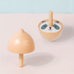 6pcs Wooden Spinning Top Toys Cartoon Fruit Animal Theme Patterns Classic Game
