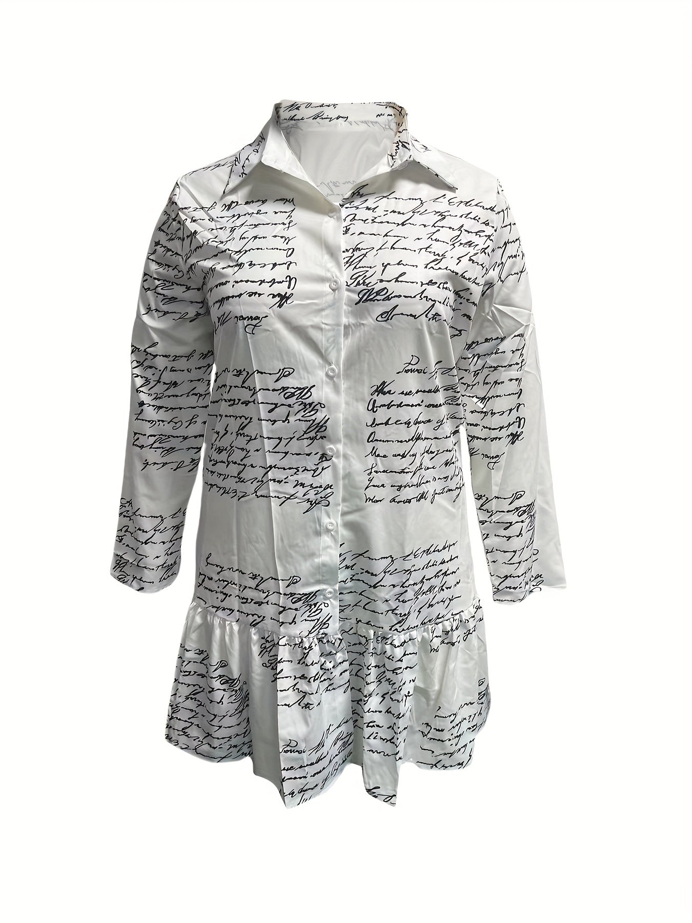 Casual Long Sleeve Button Up Ruffle Trim Shirt Dress
