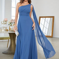 One Shoulder Bridesmaid Dress Ruched Wedding Party Women's Clothing