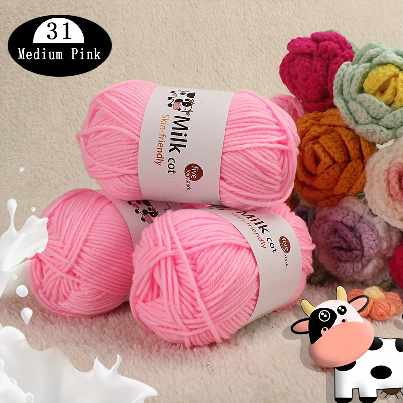 3pcs Soft Milk Cotton Yarn for DIY Knitting & Crocheting 50g pc