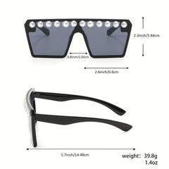 Y2K Square Frame Sunglasses Faux Pearl Decor UV400