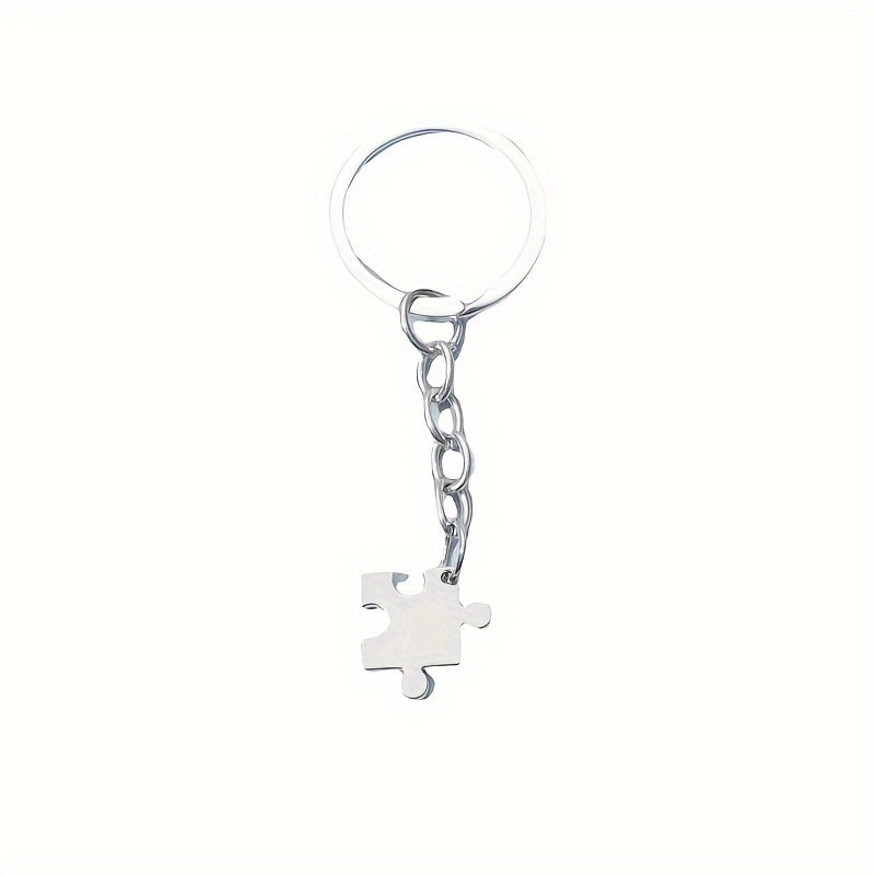 Love Heart Puzzle Keychain Couple Stainless Steel Keychain