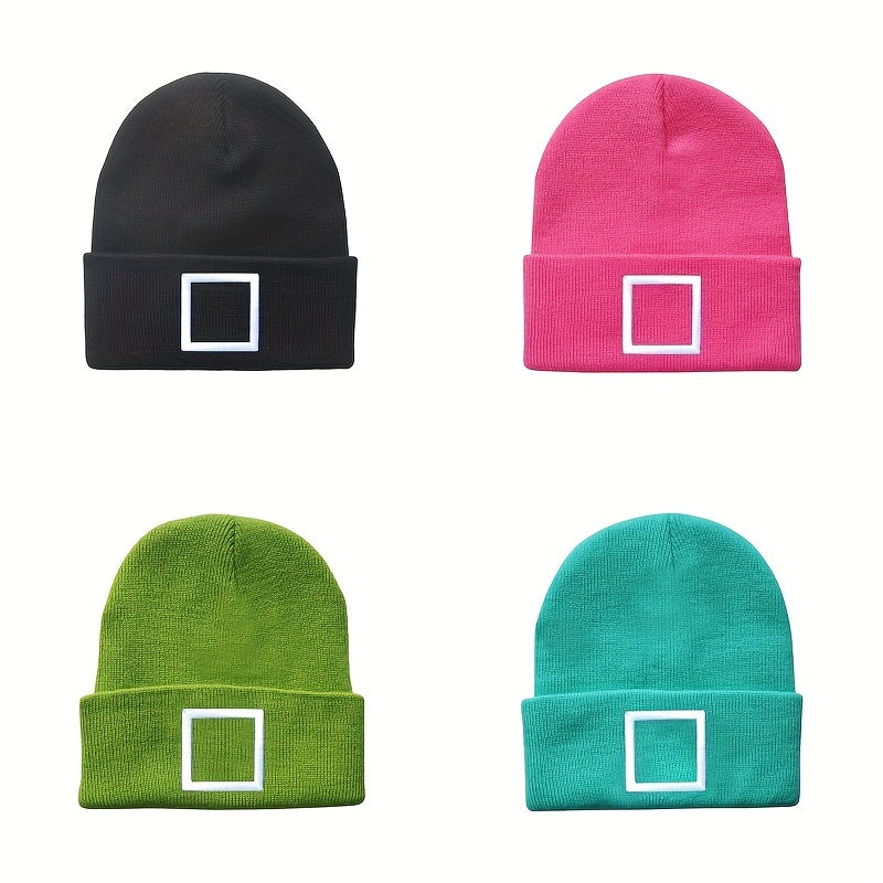 Square Embroidery Knitted Hat For Men