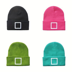 Square Embroidery Knitted Hat For Men