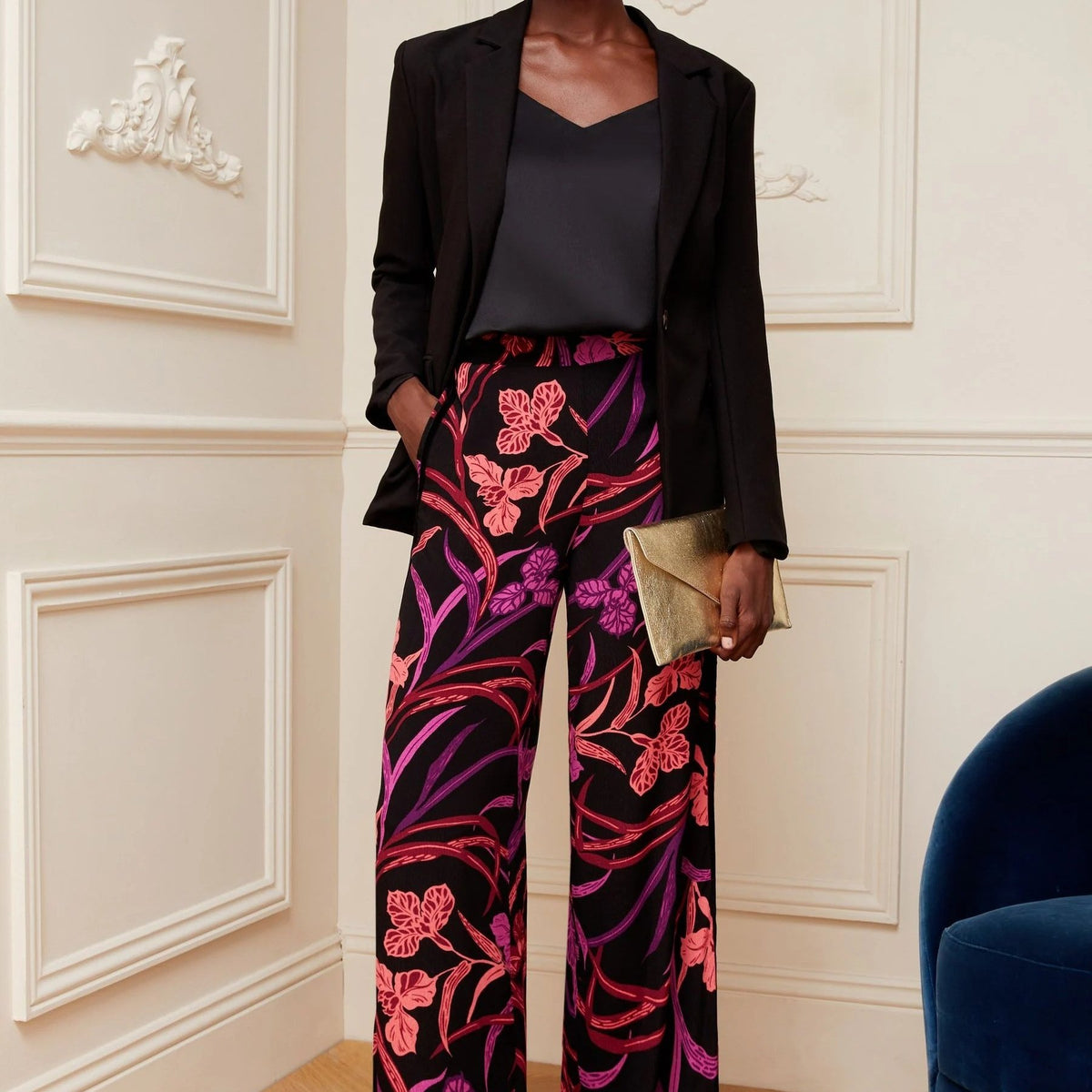 Plus Floral Wide Leg Trousers With Pockets