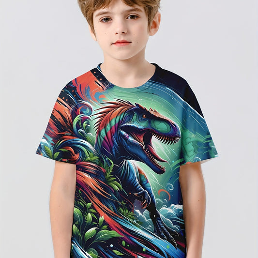 T Rex 3D Print Boy's Casual Tees Short Sleeve Crew Neck Comfy Versiable T shirt