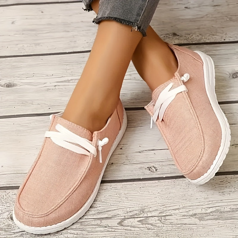 Women's Flat Lace up Loafers Breathable Canvas Casual Walking Shoes