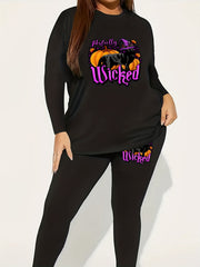  Halloween 2pcs Set Women's Plus Graphic Print Tee & Leggings Set