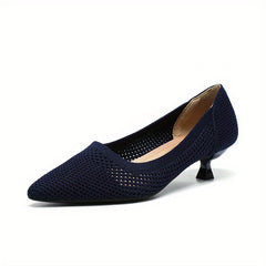 Women's Knit Kitten Heels Slip On Low Heels Comfy Shoes