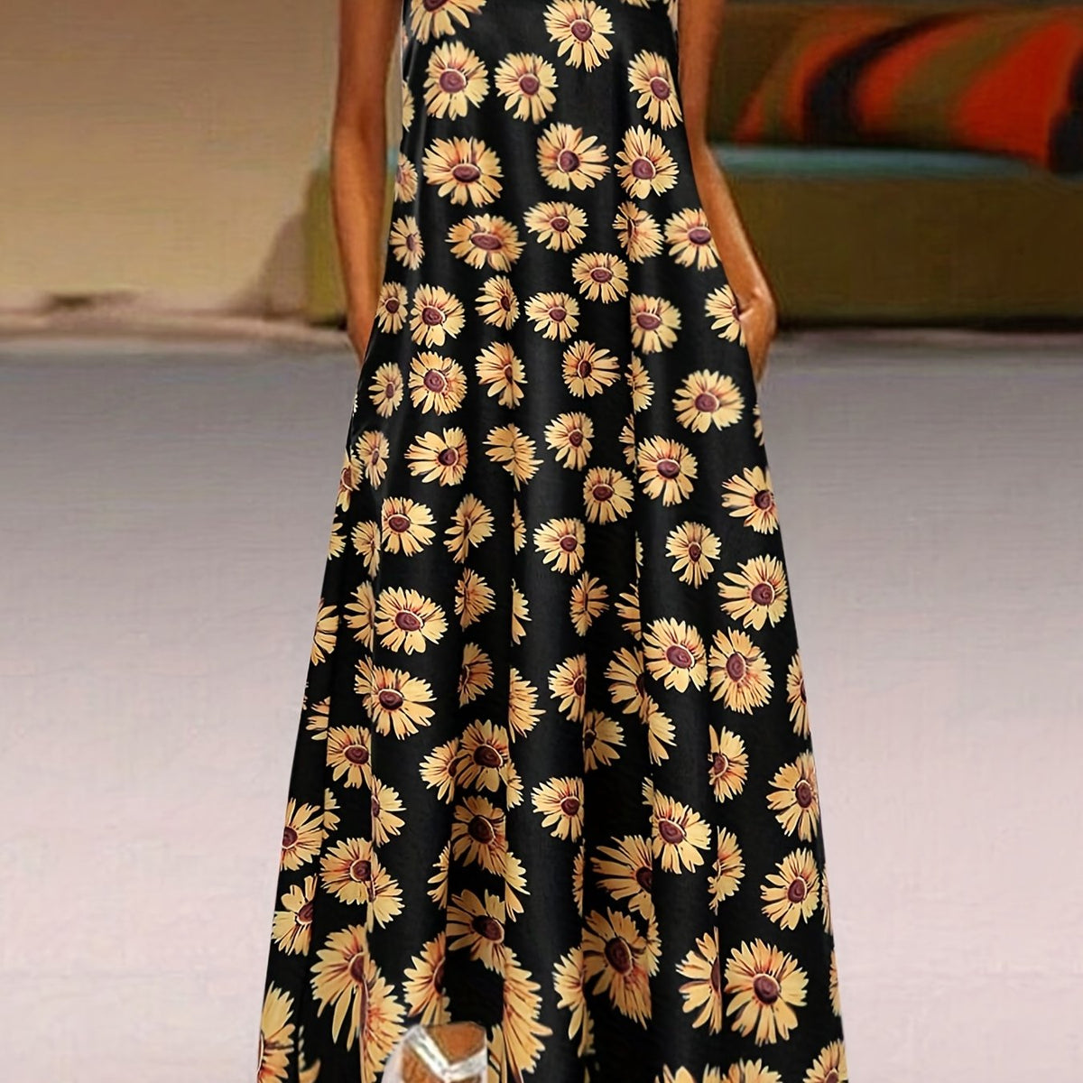 Floral Print Notched Neck Maxi Dress - Plus Size