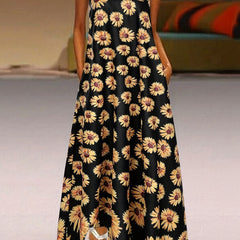 Floral Print Notched Neck Maxi Dress - Plus Size