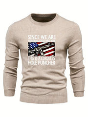 Flag Print Men's Casual Warm Crew Neck Pullover Sweater