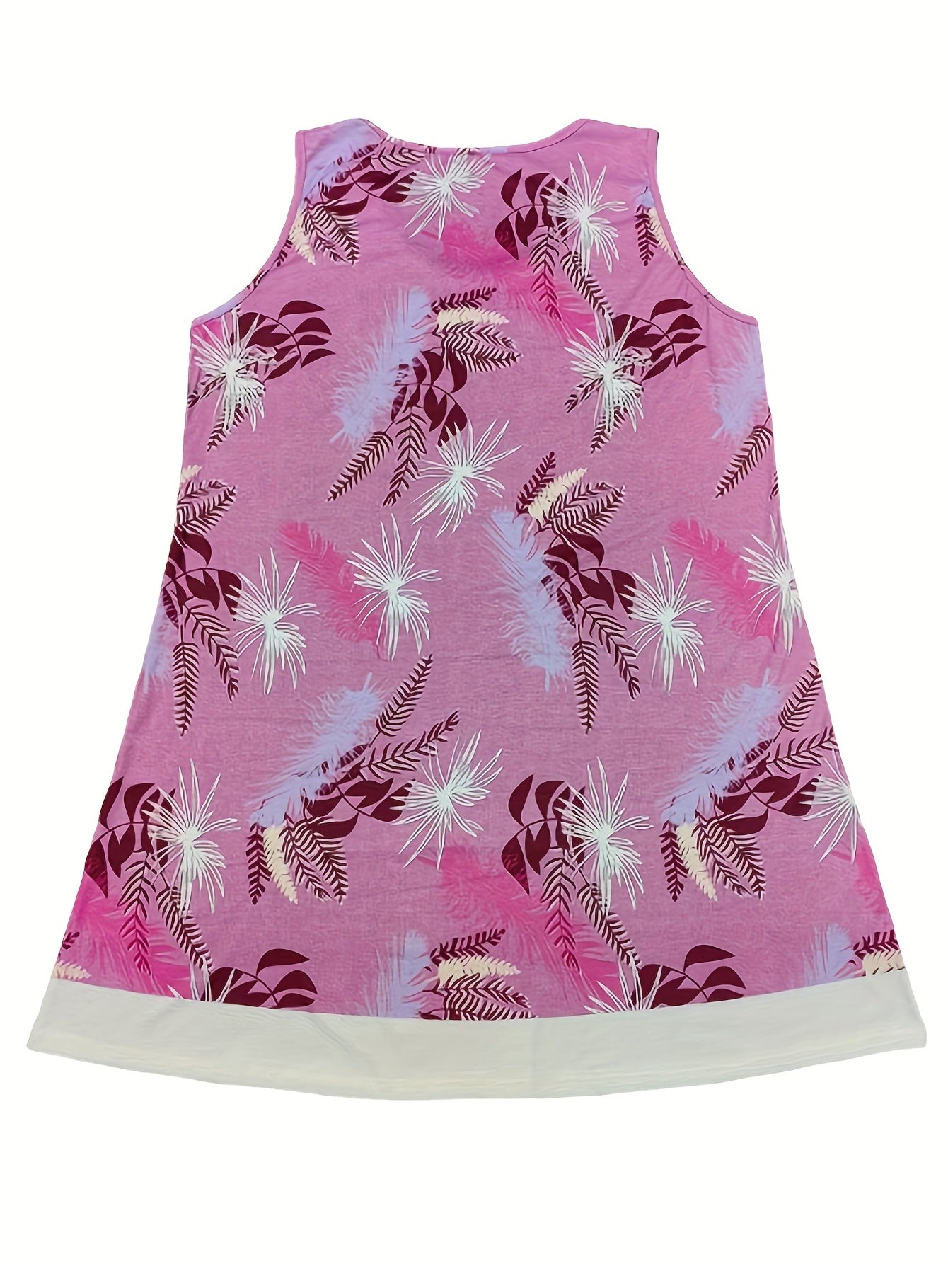  Tank Dress Colorblock Floral Print Round Neck Slight Stretch