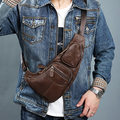 Leather Sling Bag Crossbody Backpack For Men Women Travel Outdoor Sports