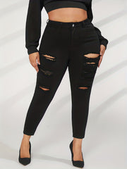  Solid Ripped High Rise Jeans