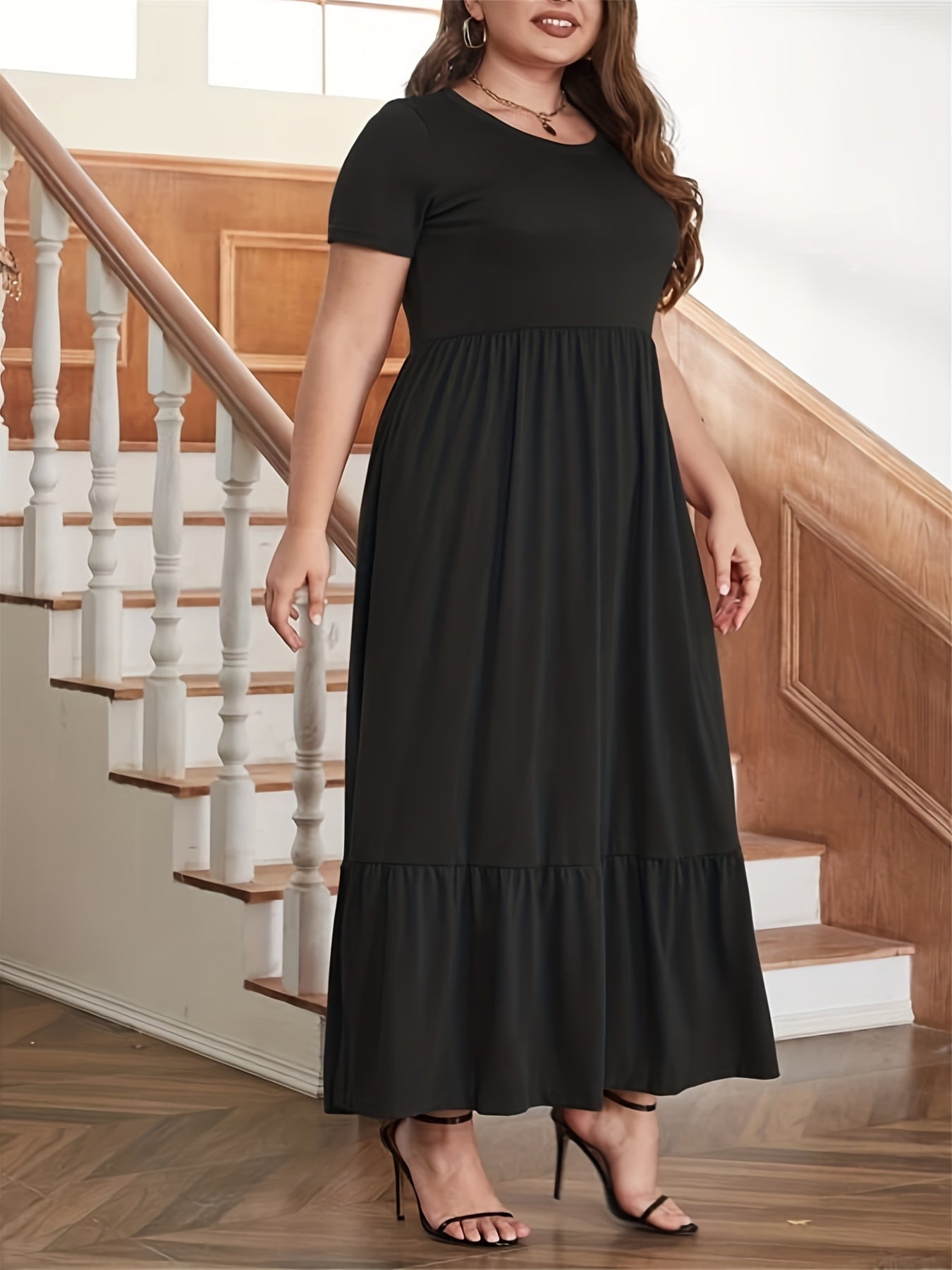  Casual Dress Women's Plain Short Sleeve Maxi Smock Dress