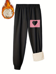Women's Heart Print Fleece Sporty Pants Plus Size