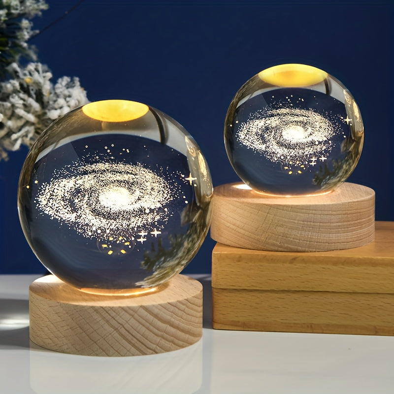 3D Solar System Crystal Ball Night Lamp with LED Base