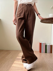 Brown Straight Jeans Non Stretch Casual Denim Pants Women's Jeans
