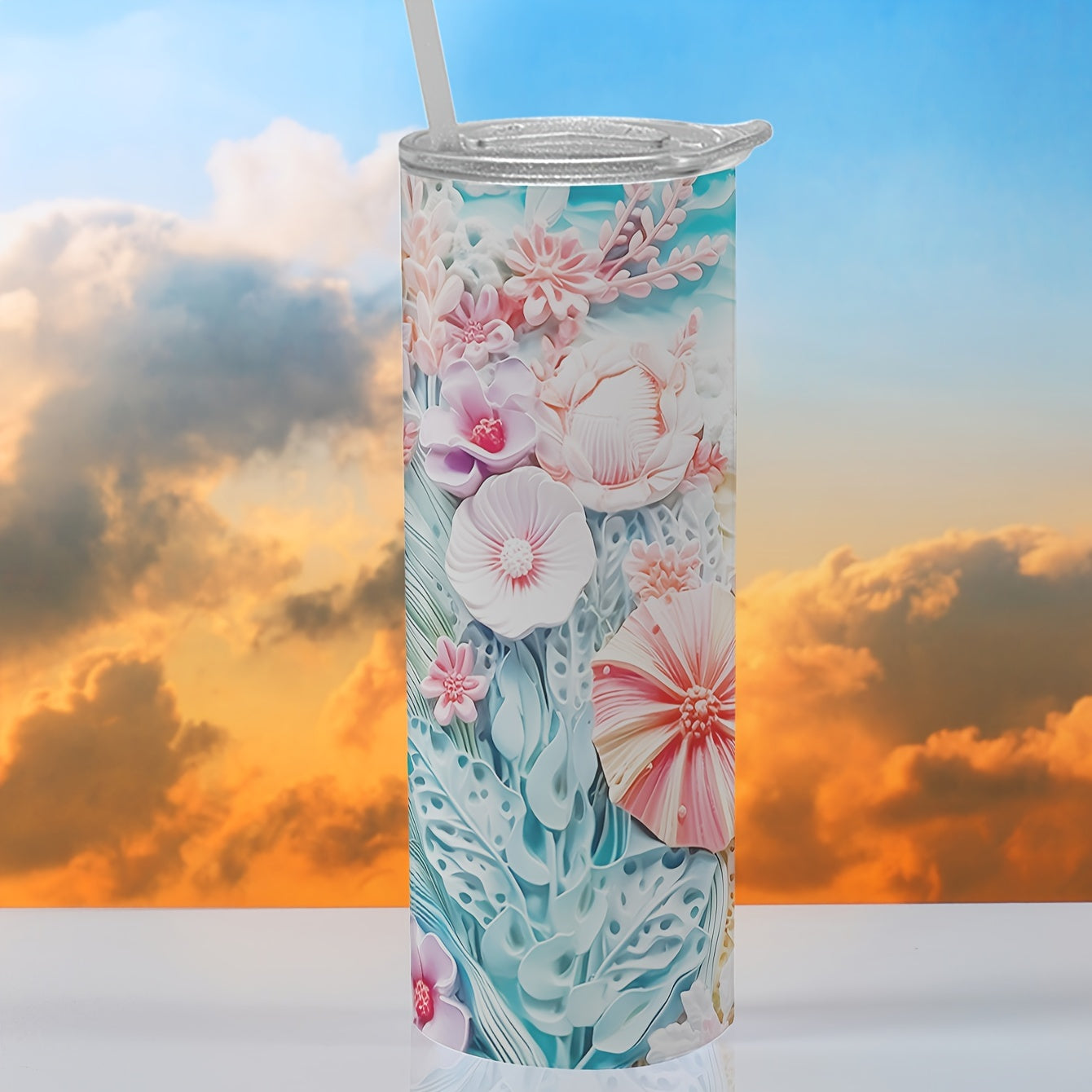20oz Flower Sea Printed Travel Water Cup Stainless Steel Insulation Bottle