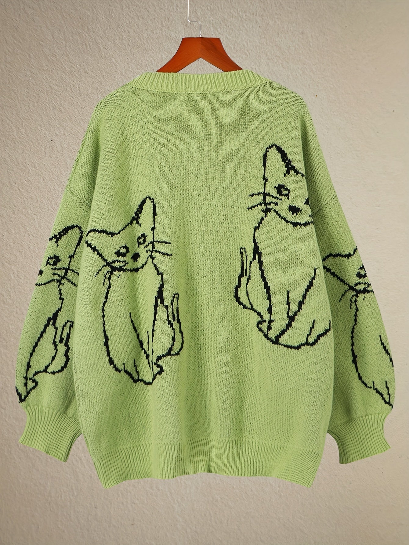  Y2K Cat Pattern Crew Neck Sweater