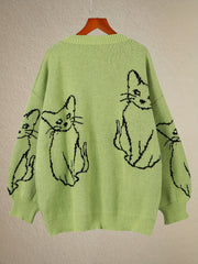  Y2K Cat Pattern Crew Neck Sweater