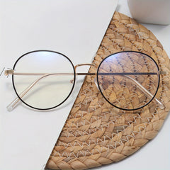 Round Anti Light Glasses Metal Frame Clear Lens Glasses For Women Men Teens