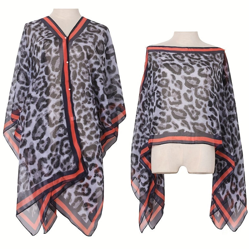 Leopard Print Gauze Shawl Bikini Cover Up Travel Beach Towel