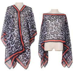 Leopard Print Gauze Shawl Bikini Cover Up Travel Beach Towel