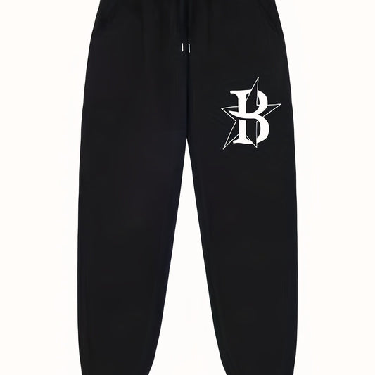 Letter Print Star Pattern Joggers Men's Casual Loose Fit Pants