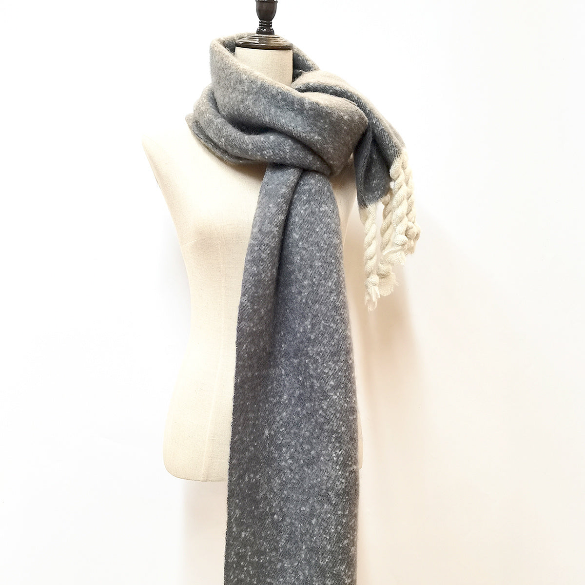 Grey Cashmere Tassel Scarf Winter Shawl