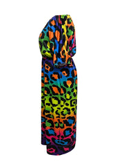  Colorblock Leopard Print Maxi Dress with Bubble Sleeves