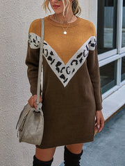  Colorblock Geometric Print Sweater Dress