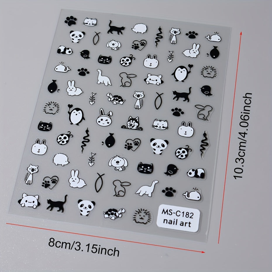 Cat Cartoon Nail Stickers 2 Pack Glitter Finish