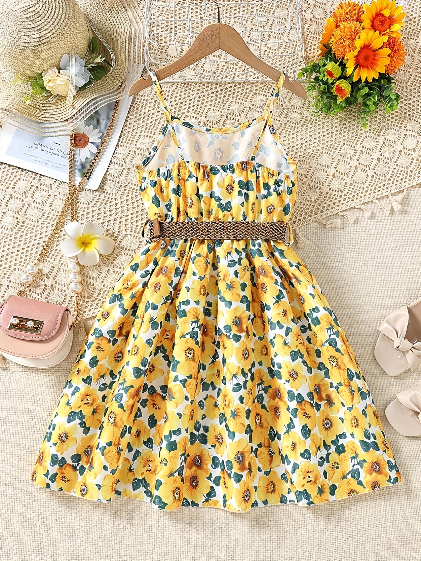 Girls Sunflower Graphic Cami Dress for Summer Beach Party
