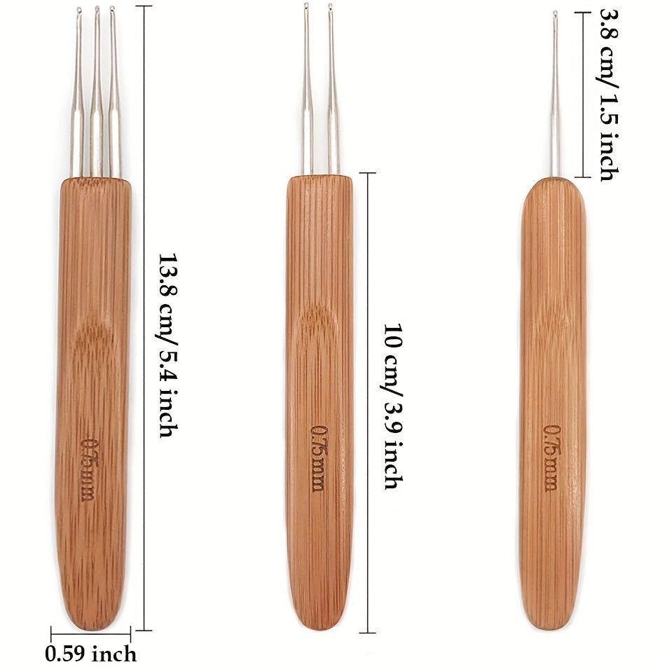 3pcs Long Hair Lock Crochet Knitting Hook Hair Tools 0.75mm 0.5mm