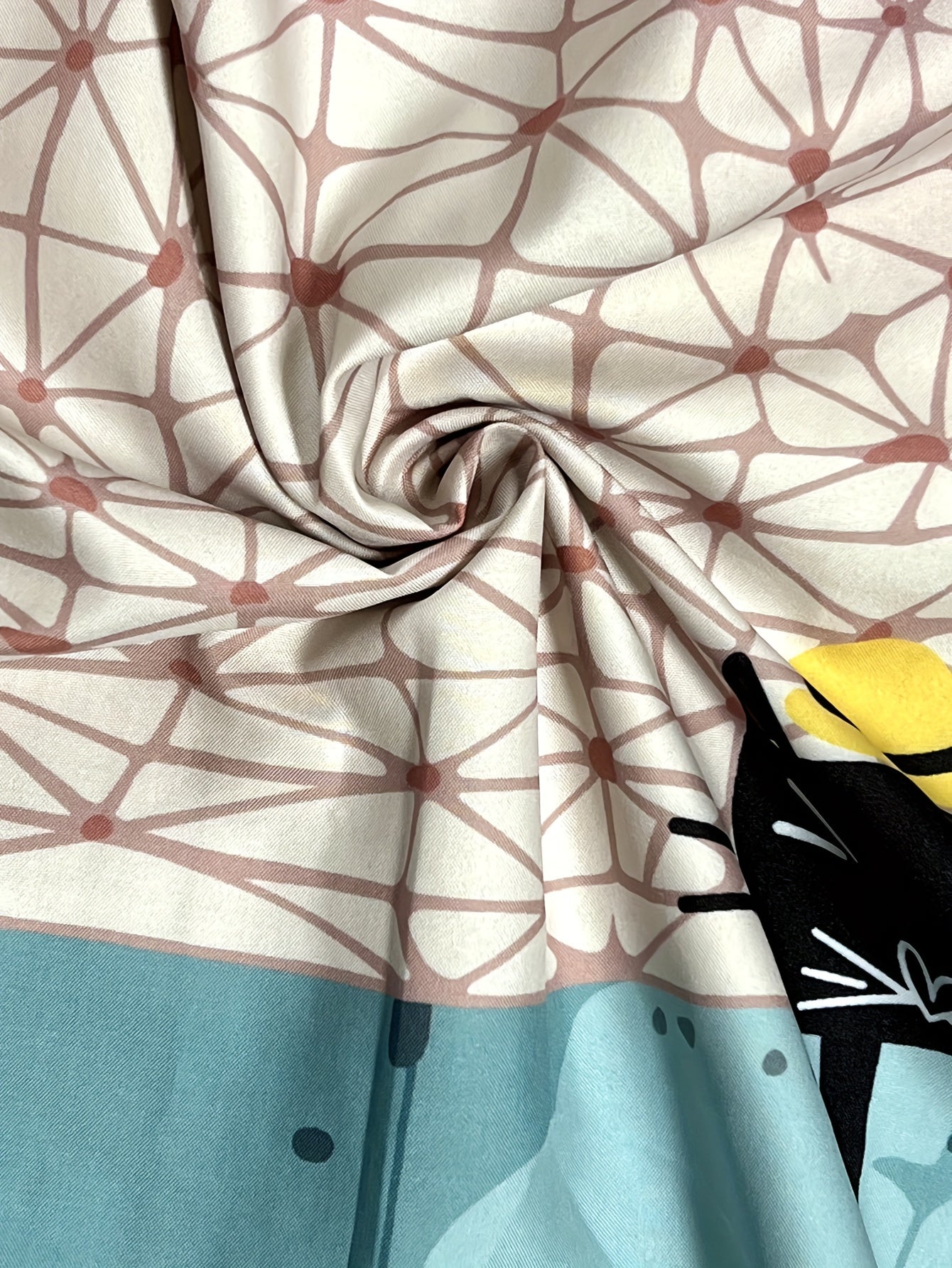  Colorblock Stripe & Cat Print Skirt