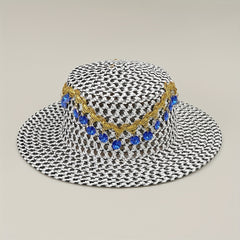 Boho Tassel Sun Hat Flat Top Crochet Straw Hat Mesh Beach Hats