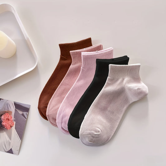 10 Pairs Women's Crew Short Socks Solid Colors Breathable Comfortable Stockings