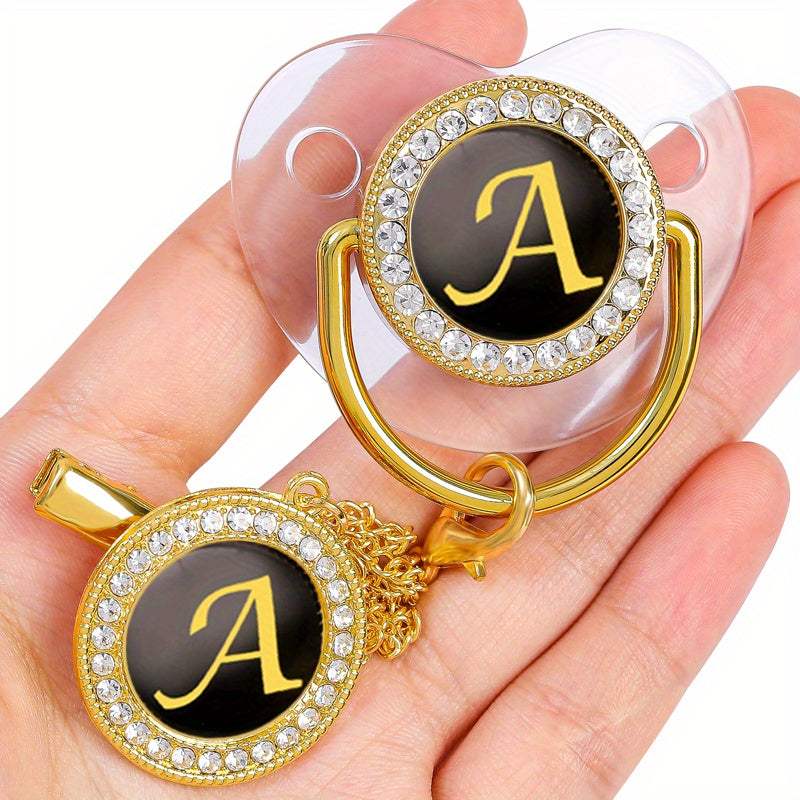 Golden Letters Blingbaby Pacifier BPA with Chain Clip