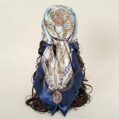 Chain Print Satin Bandana Square Scarf Women Casual Head Wrap