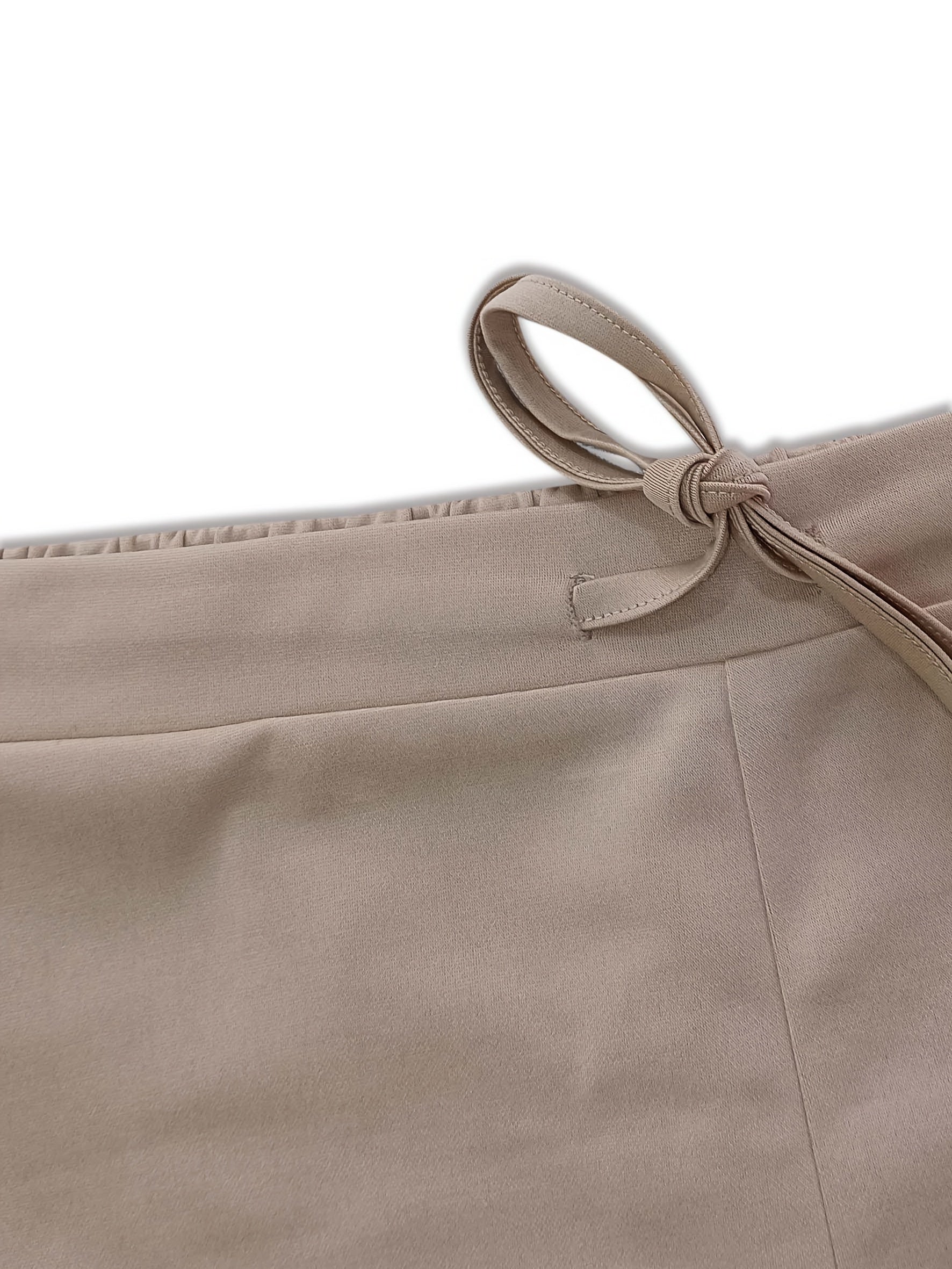  Solid Drawstring Tapered Leg Trousers