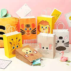 6pcs Animal Gift Bags Jungle Party Bags Candy Gift Paper Bags With Handle