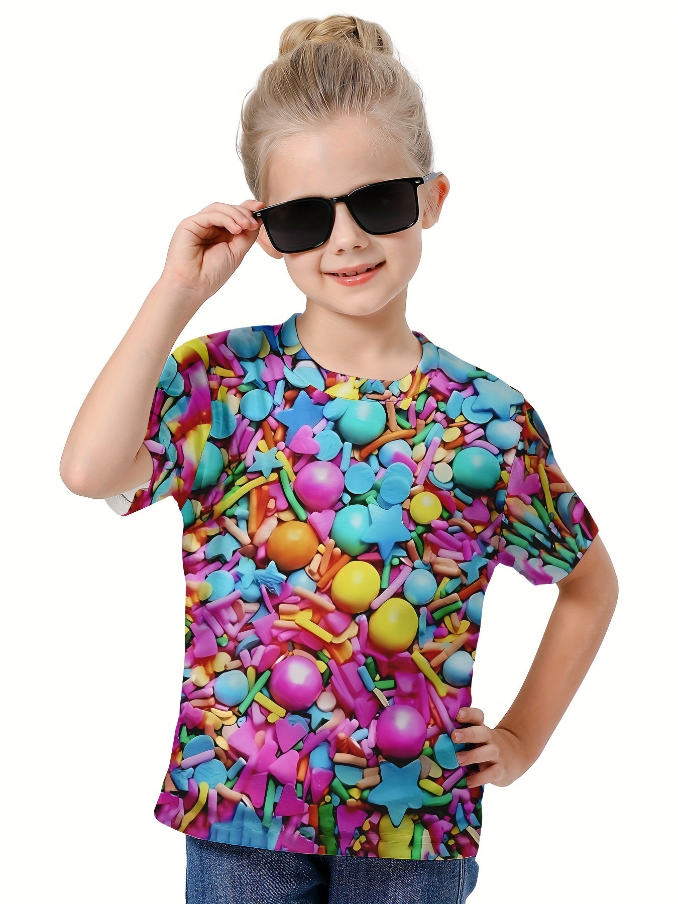 Girls Boys 3D Pattern Short Sleeve T-shirt Summer Clothes Sports