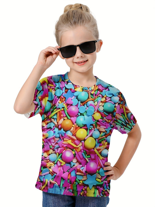 Girls Boys 3D Pattern Short Sleeve T-shirt Summer Clothes Sports