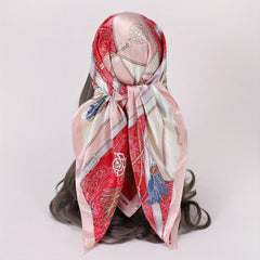 89 99cm Boho Large Square Scarf Satin Head Scarf Neck Sunshade Bandana Wraps