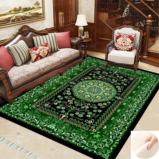 Green Boho Anti Fatigue Kitchen Rugs Absorbent Non Slip Cushioned