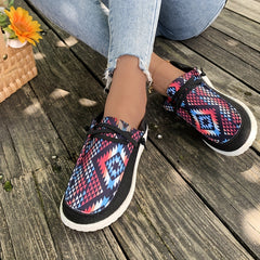 Women's Geometric Pattern Canvas Shoes Lace Up Lightweight Low Top Shoes